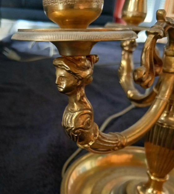 Exceptional Empire Style Bouillotte Lamp, Swan, Lucien Gau - Perfect Condition * – Table lamps, Metal, Brass (photo 3 of 14)