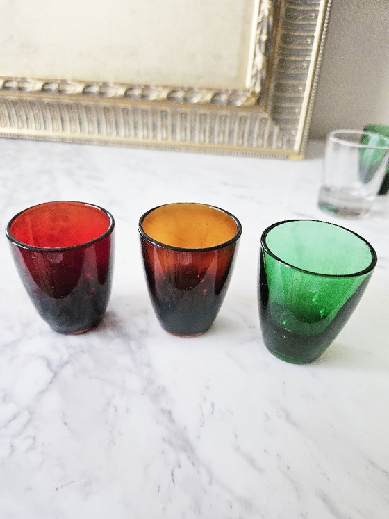 Image 1 of Heleboel 22 Vintage Bistro Collection Shot, Digestif, Arquebusiers Reims Amber Groen Rood