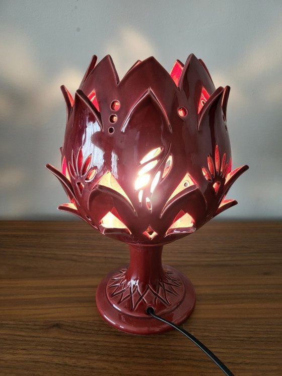 Image 1 of Artichoke Lamp in Bordeaux Ceramic, Modern Design