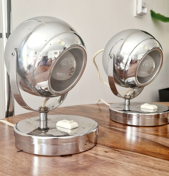 Image 1 of Pair of Space Age Style Chrome Lamps 1960