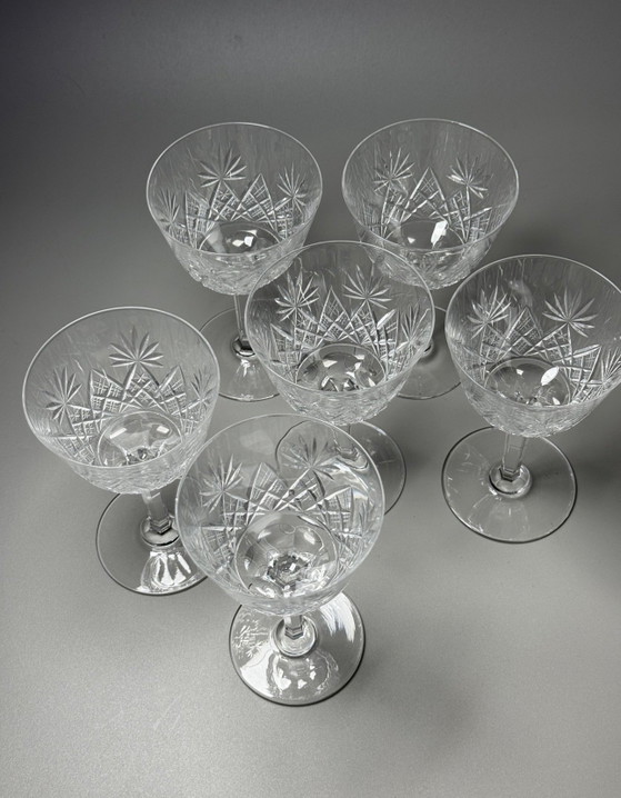 Image 1 of Val Saint Lambert - 6 kristallen glazen - handgeslepen - servies "Yvette" - vermeld in de catalogus van 1904-1905

