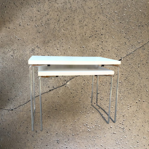 Set 2x Brabantia Side Tables Formica Top Chrome Legs