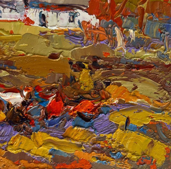 Image 1 of Original Oil Painting Autumn Village Landscape Autumn golden time