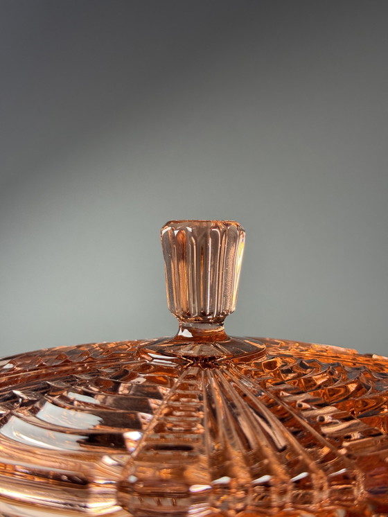 Image 1 of Art Deco Rosaline Bonbonniere / Sieradendoos met deksel - Boheems glas - jaren 30