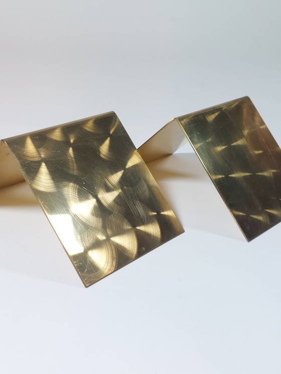 Image 1 of Coppia di fermalibri vintage in ottone di metà secolo, taglio circolare