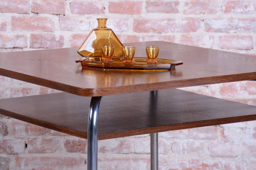 Gerestaureerde Bauhaus-tafel, van Vichr a spol., eikenhout, chroom, gepolijst, Tsjechisch, jaren 1940 – Metal (photo 2 of 15)