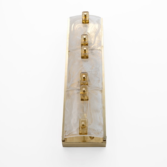 Image 1 of Coppia di applique moderne in ottone e vetro di Murano bianco latte e vetro ambra