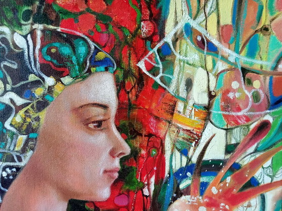 Original Oil Painting Abstract Expressionism Symbolism Girl Strawberry Ice Cream – Paintings & Drawings (photo 4 of 9)