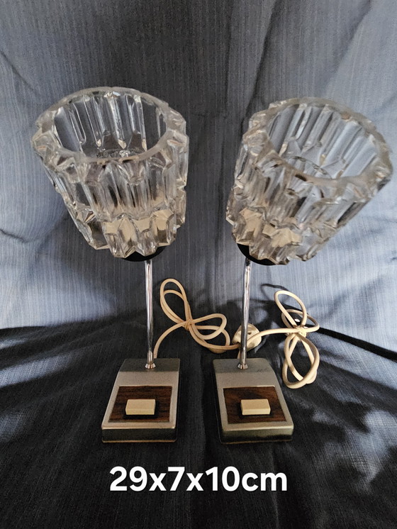 Image 1 of Set Of 2 Vintage Table Lamps - Glass & Chrome - 1970s