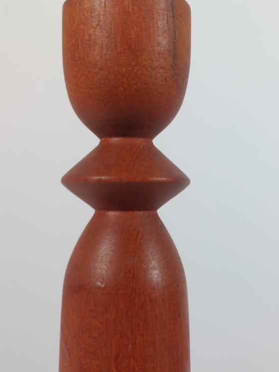Image 1 of Pair of sculptural wooden teak candlesticks, Scandi style