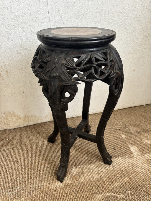 Qing period antique chinese carved hardwood marble top stabd