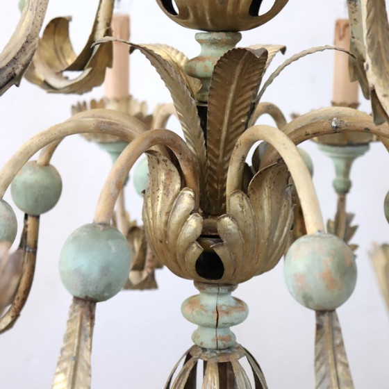 Lustre en bois laqué et fer, 12 ampoules, Italie, début du XXe siècle – Wood (photo 8 of 13)