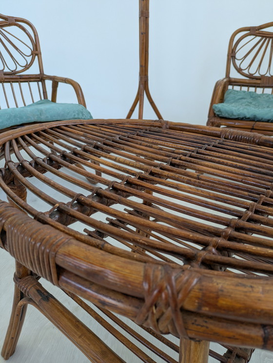 Image 1 of Salon en bambou - Fauteuils, table basse et porte-manteau - Vintage