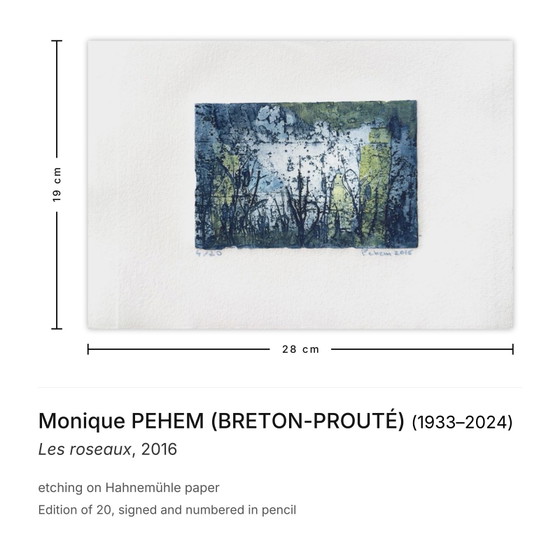 Image 1 of Monique PEHEM (BRETON-PROUTÉ) De Rietstengels Gesigneerde ets 2016