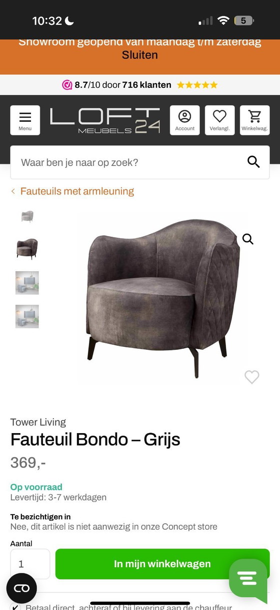 Image 1 of Fauteuil Bondo - Gris - Neuf