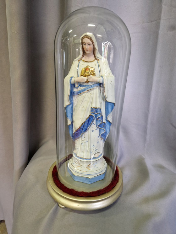 Image 1 of Mary statue with bell jar