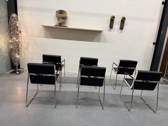 Image 1 of 6 sedie da pranzo Leolux Orchid in pelle grigia e nera