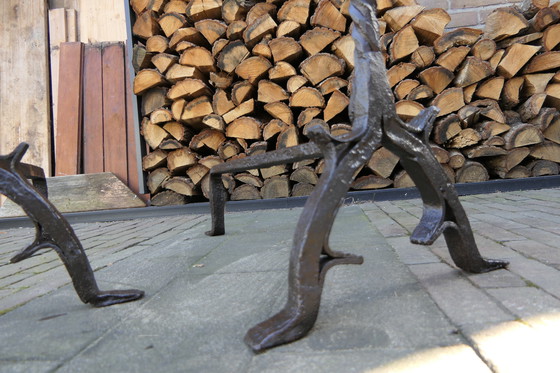 Image 1 of Paire de grands fers à repasser ou boules à feu en fer forgé (Andier)