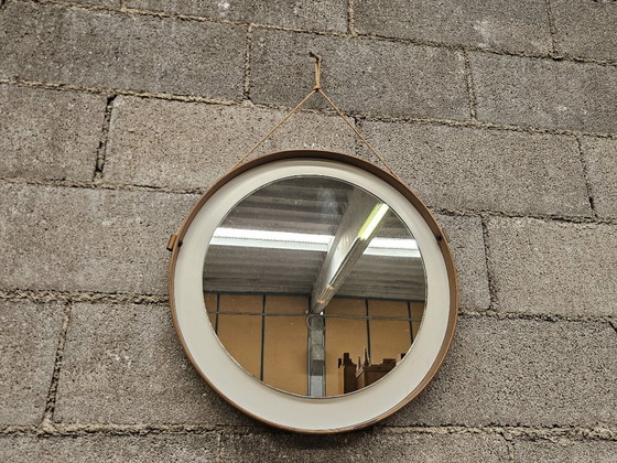 Image 1 of Vintage 1970s PVC and faux leather wall mirror