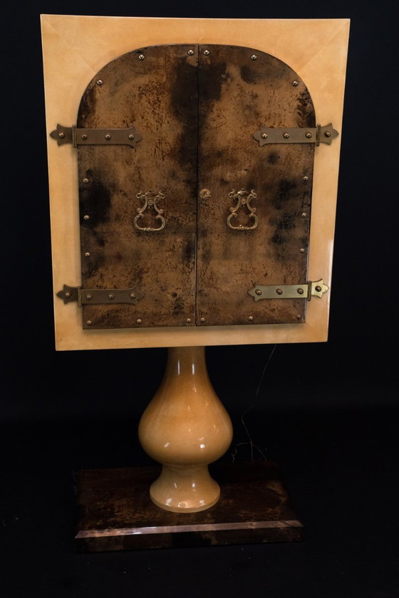 Image 1 of Aldo Tura Mid-Century Modern Goatskin Parchment Bar Cabinet, Italy, 1960s