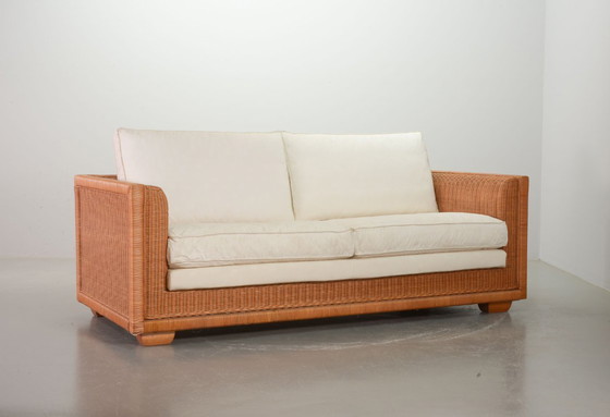 Image 1 of Luxurious Mid-Century Italian Design Gasparuzzii Reed White Lounge Greenhouse Sofa. Italy, 1980s