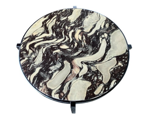 Round Italian coffee table from the 1970s – Breccia marble & chrome