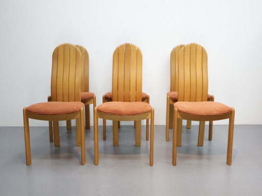 Vintage Esszimmerstuhl / Holzstoff / braun Terrakotta / 4er Set Eiche