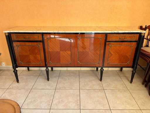 Vintage wooden and marble sideboard - Louis XVI style (1970s)