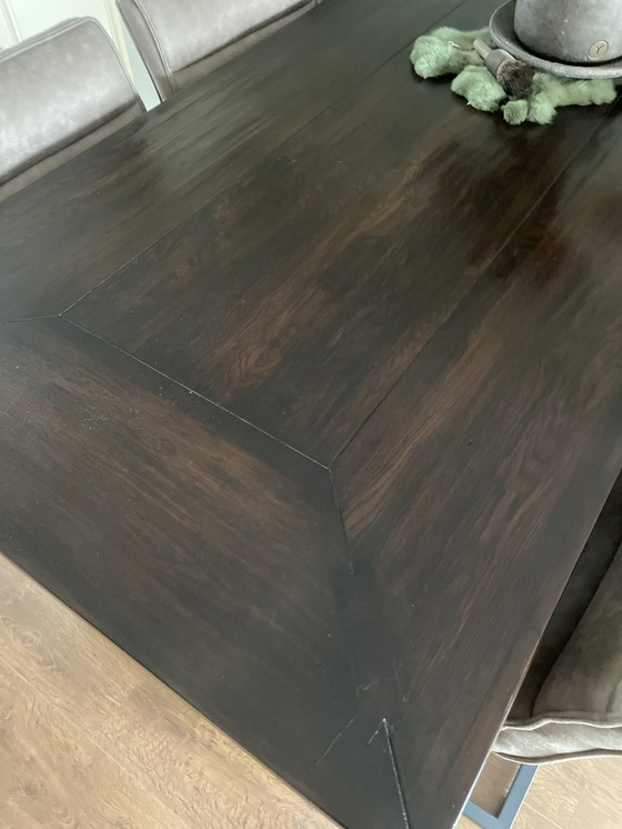 Image 1 of Eettafel 200x90 massief eiken met 6 stoelen 