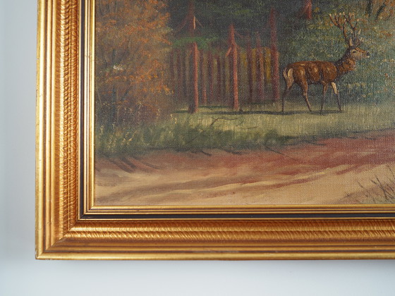 Image 1 of Tableau "Le cerf au bord de la route", design scandinave, années 1970