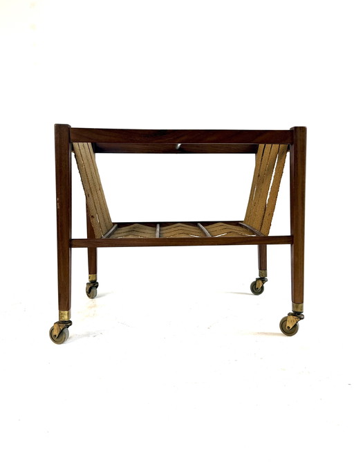 Vintage Danish teak and jute magazine basket '60