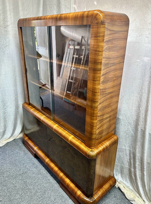 Antique Art Deco Style Display Cabinet Burr Walnut 1920s/30s