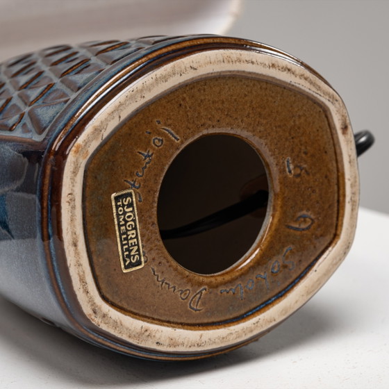 Blaue glasierte Steingut Tischlampe von Einar Johansen für Søholm Stentøj, Dänemark, 1960er, Johansen (Einar) (Foto 7 von 7)
