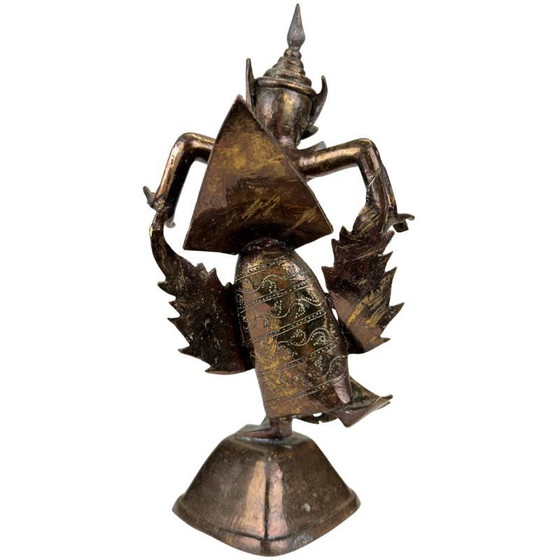 Antiek Thais vuurverguld bronzen Kinnara beeld - 19e eeuw - Ingelegde ogen – Beeldhouwkunst, Glass, Copper (photo 5 of 11)