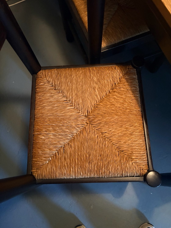 Tavolo da pranzo con 6 sedie anni '70, Cassina, Sedie da pranzo, Legno, Vimini, Marrone (foto 4 di 8)