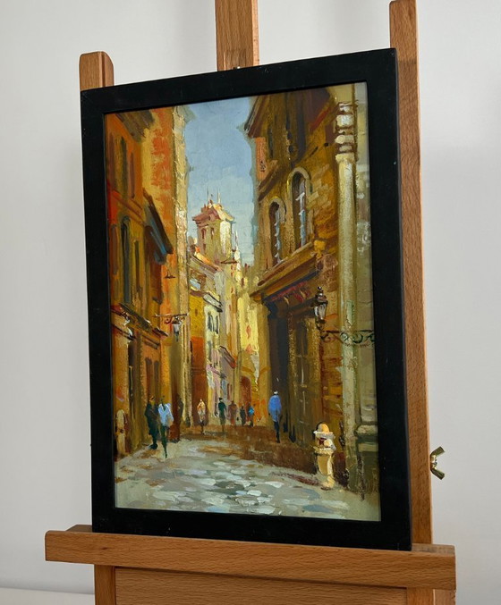 Image 1 of Original Oil Painting Day City Landscape Walking along the street of the city