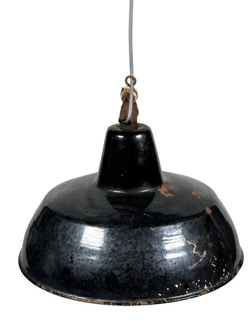 Plafonnier industriel années 30-40, design Bauhaus, en métal et émail, style loft