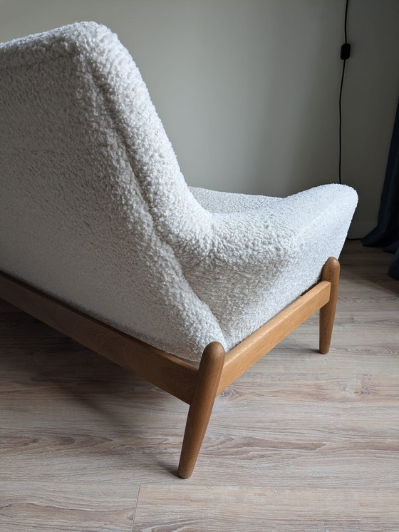 Image 1 of Ib Kofod Larsen for Bovenkamp Sofa in Oak wood and White Boucle Fabric