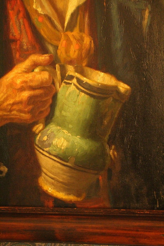 Giulio Amodio, Man with Jug, Paintings & Drawings, Wood, Canvas, Brown (photo 3 of 5)