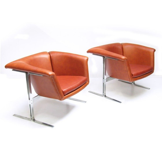 Image 1 of Pair of vintage cognac leather armchairs by Geoffrey Harcourt for Artifort, 1963