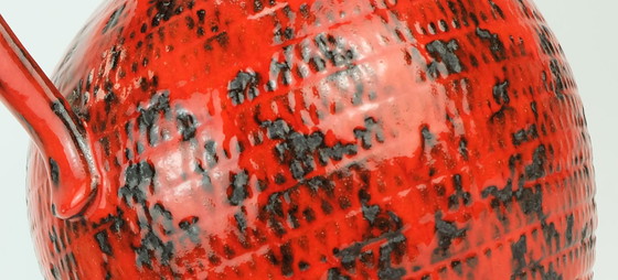Image 1 of jarrón grande de los años 60 fohr-keramik modelo 490-30 negro rojo decoración en relieve lava gorda