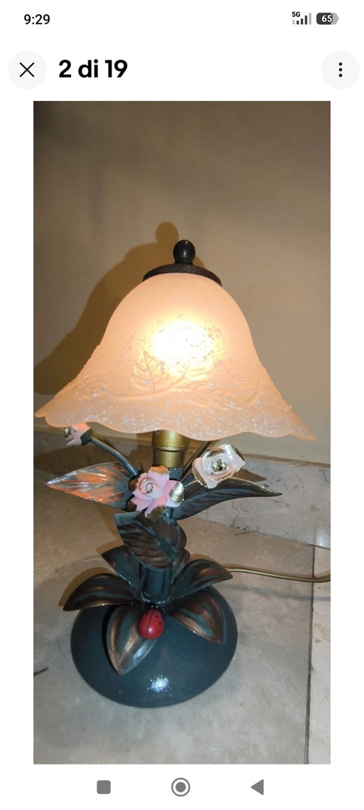Pair of Vintage Fe Battuto Master Blacksmith Table Lamps H.28 L. – tafellampen, Glass, Iron (photo 2 of 15)