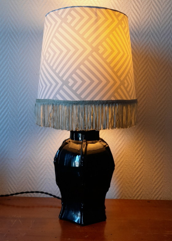 Image 1 of Ceramic Bamboo Lamp With Fringed Lampshade