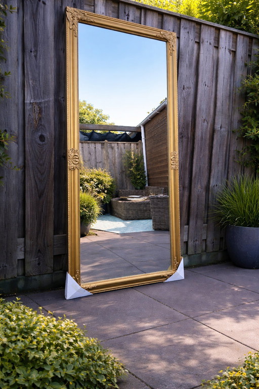 2 große Spiegel im Antik-Look aus Goldbronze