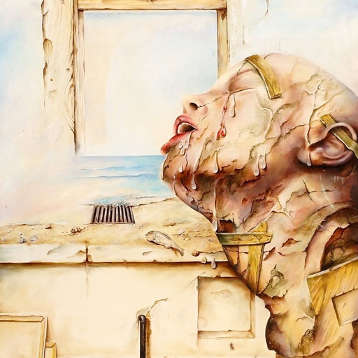 Peinture surréaliste à l'huile sur panneau de Joseph Laureys (1944-2020)