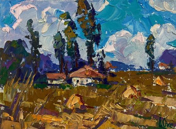 Image 1 of Original Oil Painting Summer Village Landscape A ray of sunshine in smile of nature