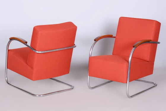 Ensemble de deux fauteuils Bauhaus restaurés, par Mücke Melder, chromés, République tchèque, années 1930 (photo 14 of 14)