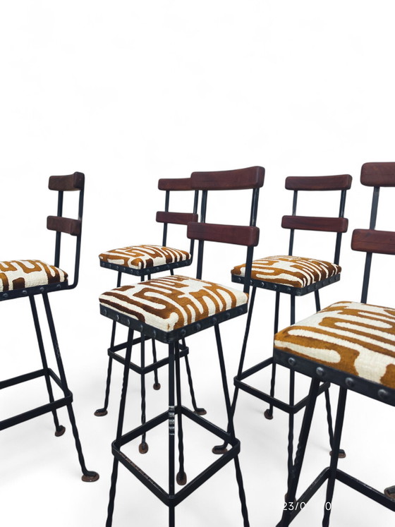 Image 1 of 6 1970s Brutalist Barstools in Steel and teak 