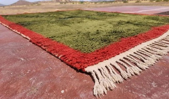 Moroccan Berber rug in green and red 300x200 cm – handmade rug – Rugs & carpets, Wool, Cotton, Vintage (photo 7 of 8)