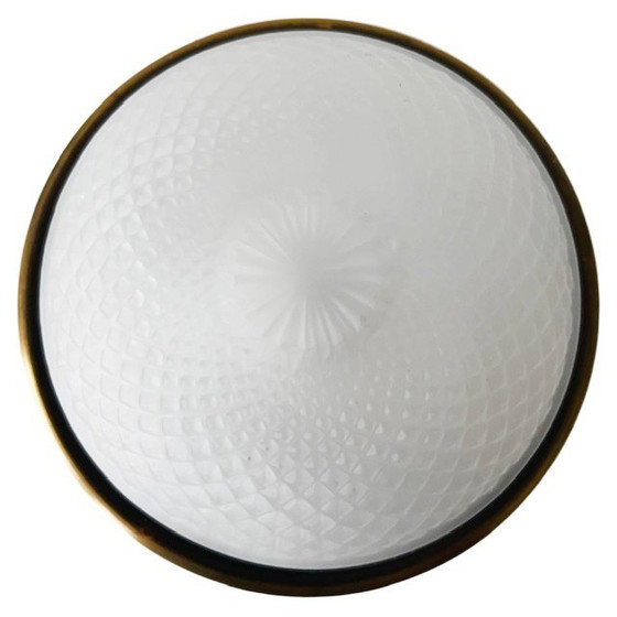 Image 1 of Vintage Massive small glass ceiling lamp frosted glass gold Hollywood Regency 1970's